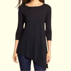 Eileen Fisher Black Asymmetrical Long Sleeve Top Size XS